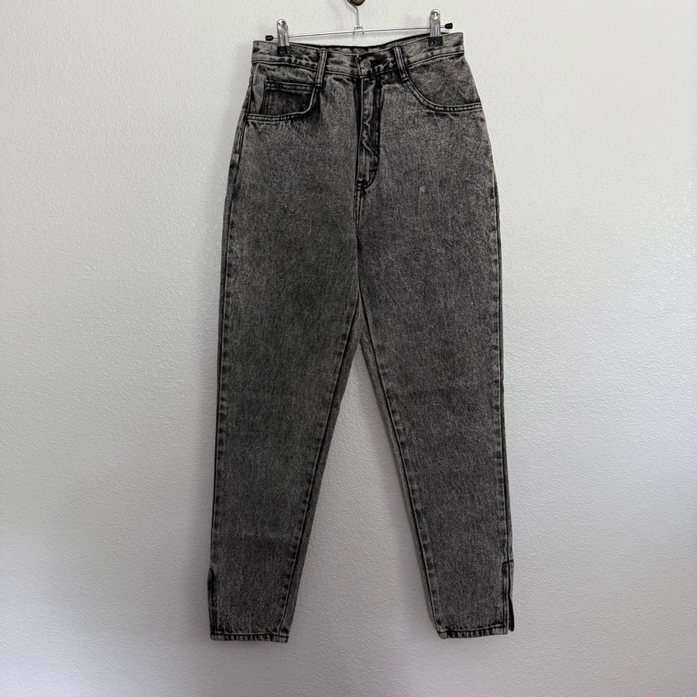 Vintage Anchor Blue High Waisted Mom Jeans Black Acid Wash 26